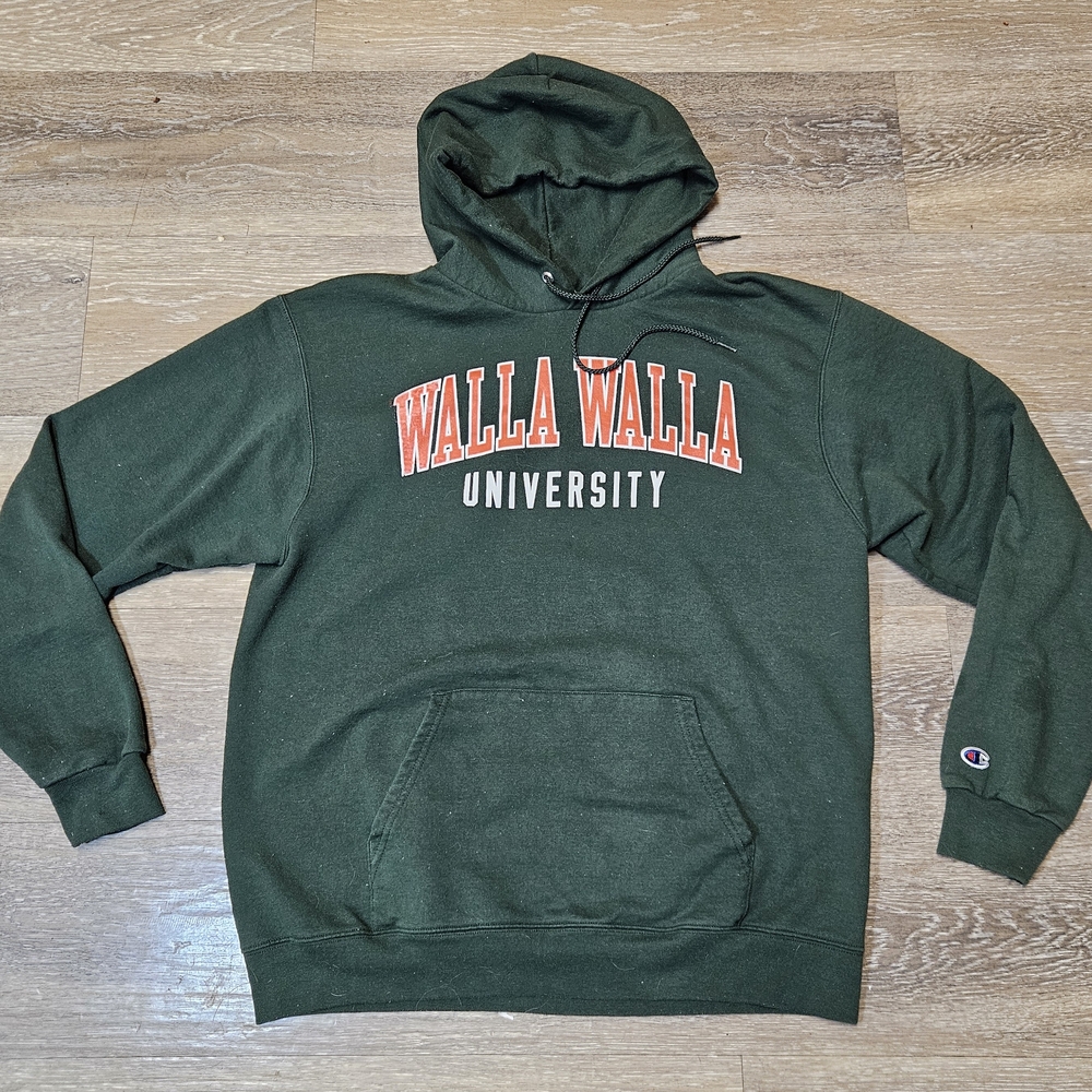 Champion Dark Green Hoodie with Walla Walla University Logo Vintage Rare